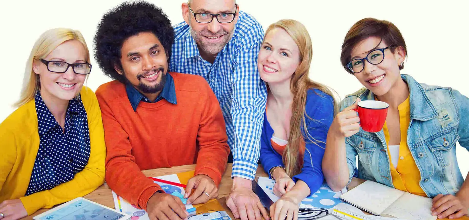 Refulgent team collaborating around a table